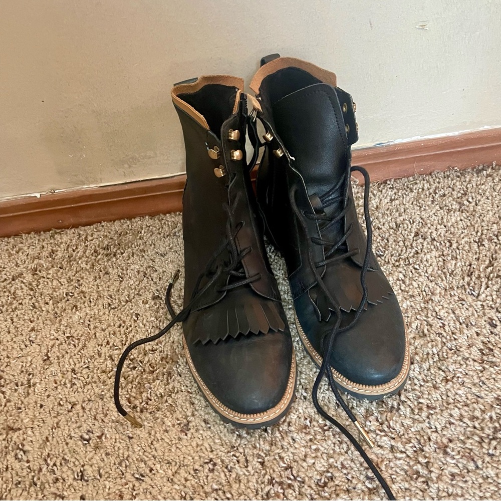 Toms Nolita Black Tassel Zip Up Boots with Ties in Front Size 8